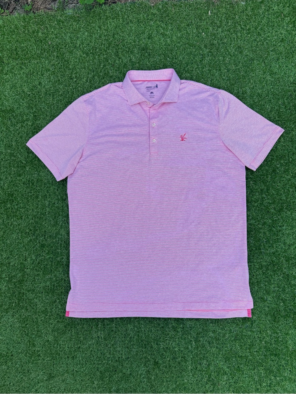 NWOT Johnnie-O Striped Pink Performance Men’s Short-Sleeve Polo Shirt Size L